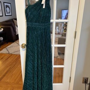 Aqua One Shoulder Dress in Dark Green